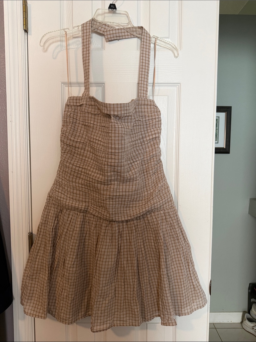 Abercrombie & Fitch Tan Plaid Mini Sundress